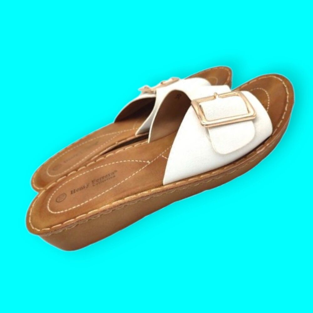 Henry Ferrera Women's Size 10 White Lana Slide Sandals Slip On Shoes Rose Gold